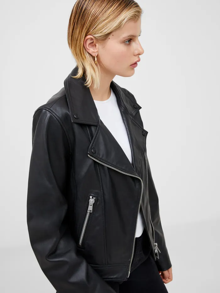 Woman CoOrds French Connection Connie Leather Biker Jacket Black