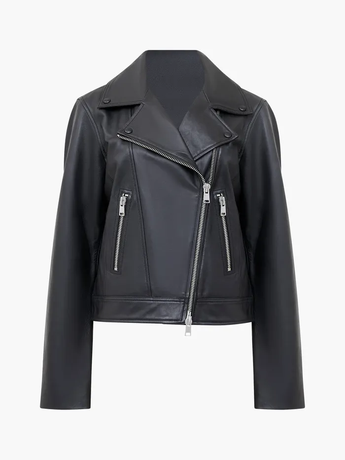 Woman CoOrds French Connection Connie Leather Biker Jacket Black