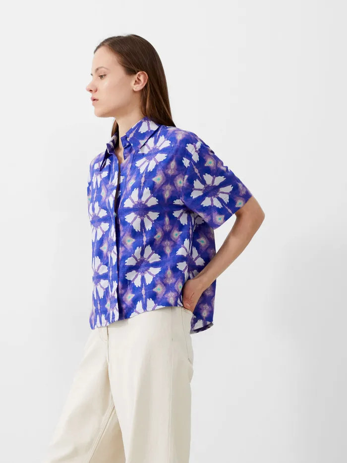 Woman CoOrds French Connection Dory Birdie Linen Short Sleeve Shirt Royal Blue Woman CoOrds French Connection Dory Birdie Linen Short Sleeve Shirt Royal Blue