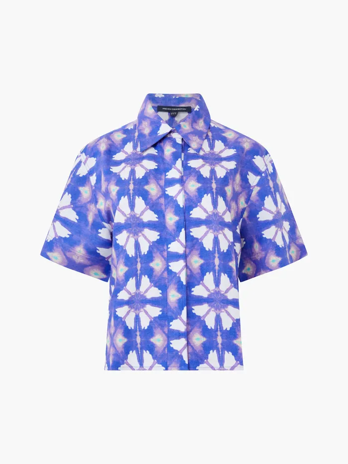 Woman CoOrds French Connection Dory Birdie Linen Short Sleeve Shirt Royal Blue Woman CoOrds French Connection Dory Birdie Linen Short Sleeve Shirt Royal Blue