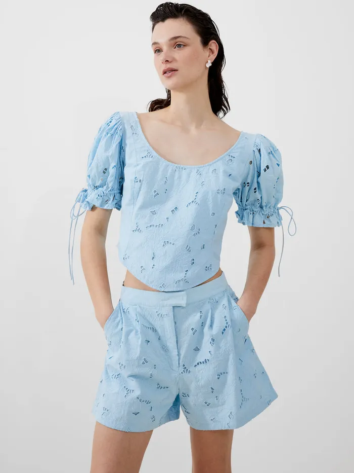 Woman CoOrds French Connection Rhodes Cotton Embroidered Shorts Cashmere Blue Woman CoOrds French Connection Rhodes Cotton Embroidered Shorts Cashmere Blue
