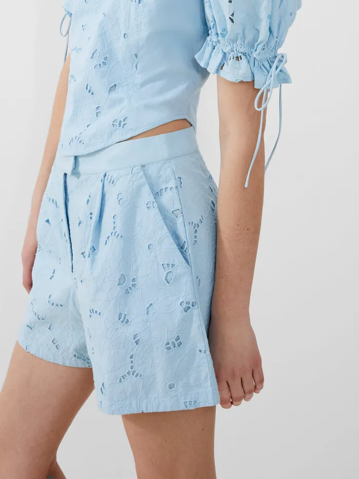 Woman CoOrds French Connection Rhodes Cotton Embroidered Shorts Cashmere Blue