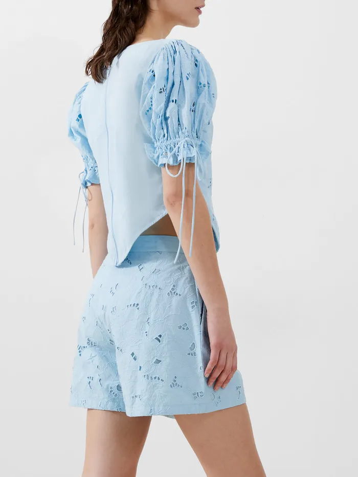 Woman CoOrds French Connection Rhodes Cotton Embroidered Shorts Cashmere Blue