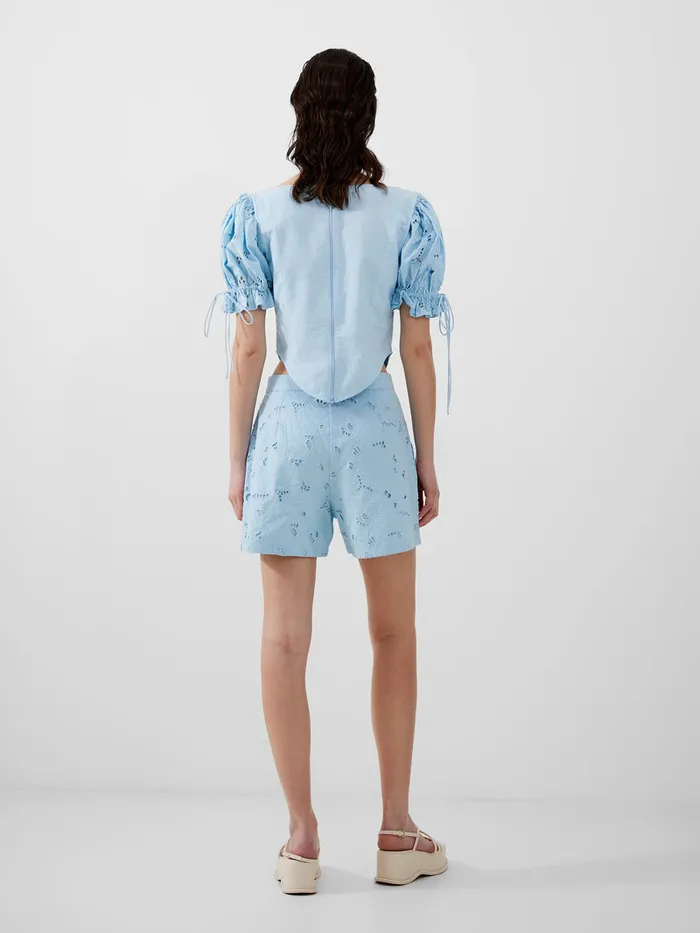 Woman CoOrds French Connection Rhodes Cotton Embroidered Shorts Cashmere Blue