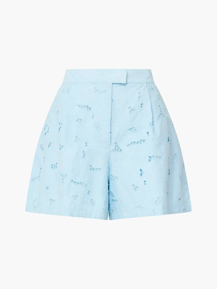 Woman CoOrds French Connection Rhodes Cotton Embroidered Shorts Cashmere Blue