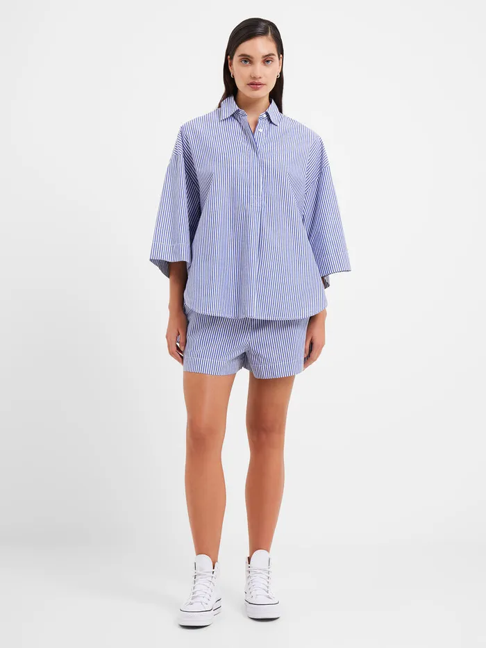 Woman CoOrds French Connection Rhodes Poplin Stripe PullOn Shorts Linen Whitemarine