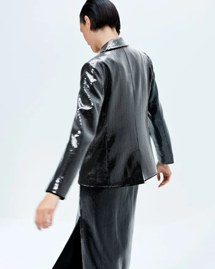 Woman Coats and Jackets French Connection Amy Sequin Blazer Gunmetal
