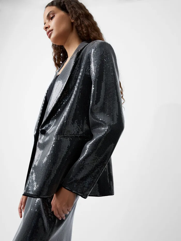 Woman Coats and Jackets French Connection Amy Sequin Blazer Gunmetal Woman Coats and Jackets French Connection Amy Sequin Blazer Gunmetal