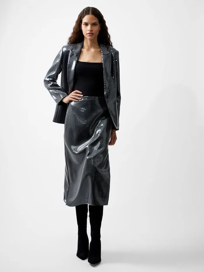 Woman Coats and Jackets French Connection Amy Sequin Blazer Gunmetal Woman Coats and Jackets French Connection Amy Sequin Blazer Gunmetal