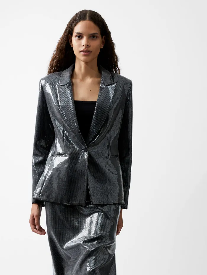 Woman Coats and Jackets French Connection Amy Sequin Blazer Gunmetal Woman Coats and Jackets French Connection Amy Sequin Blazer Gunmetal