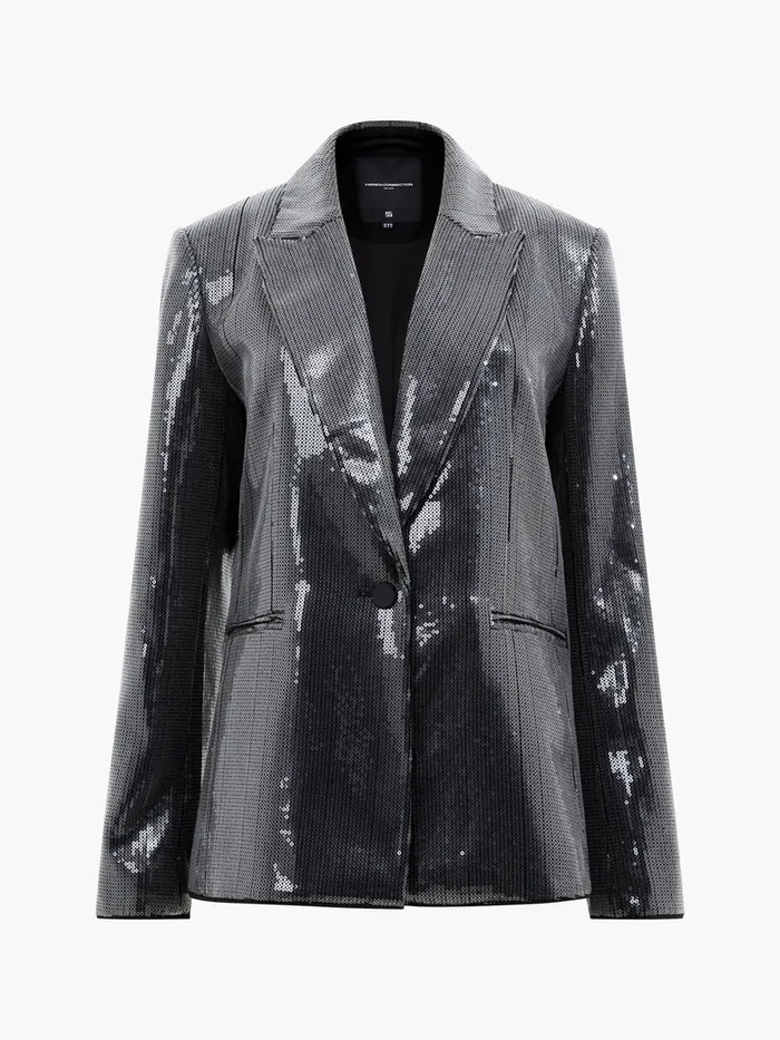 Woman Coats and Jackets French Connection Amy Sequin Blazer Gunmetal Woman Coats and Jackets French Connection Amy Sequin Blazer Gunmetal