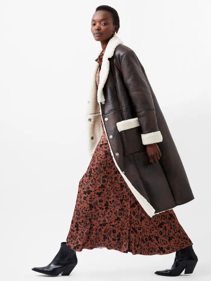 Woman Coats and Jackets French Connection Arizona Faux Shearling Coat Chocolate