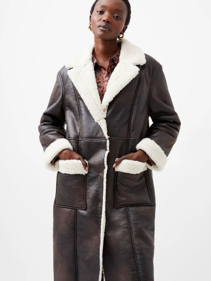 Woman Coats and Jackets French Connection Arizona Faux Shearling Coat Chocolate