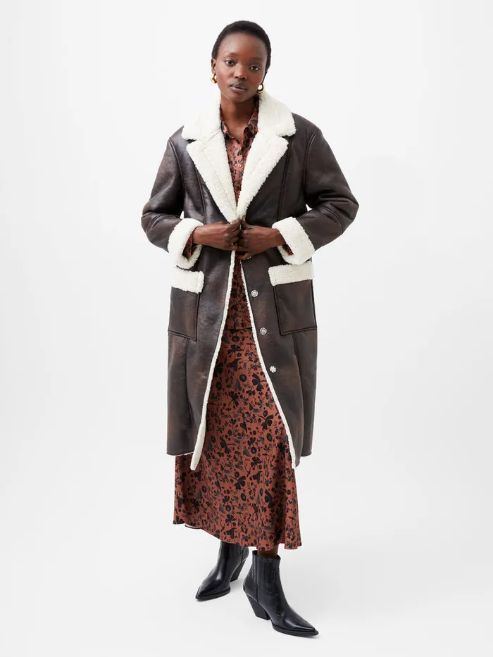 Woman Coats and Jackets French Connection Arizona Faux Shearling Coat Chocolate