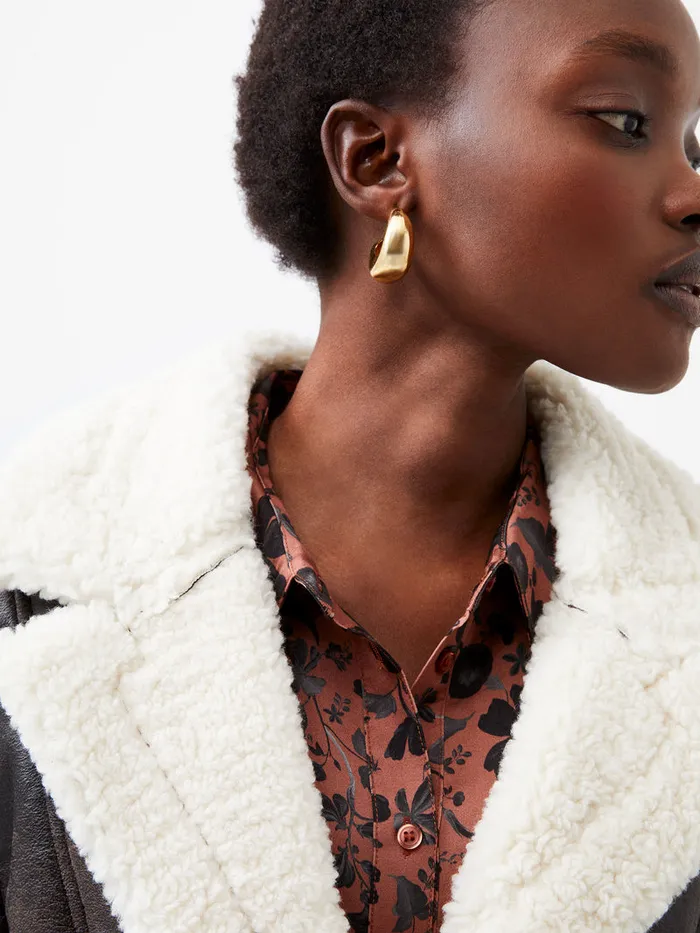 Woman Coats and Jackets French Connection Arizona Faux Shearling Coat Chocolate
