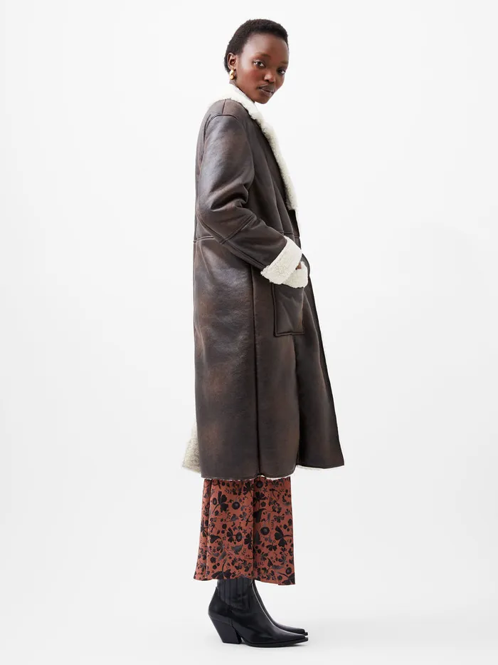 Woman Coats and Jackets French Connection Arizona Faux Shearling Coat Chocolate