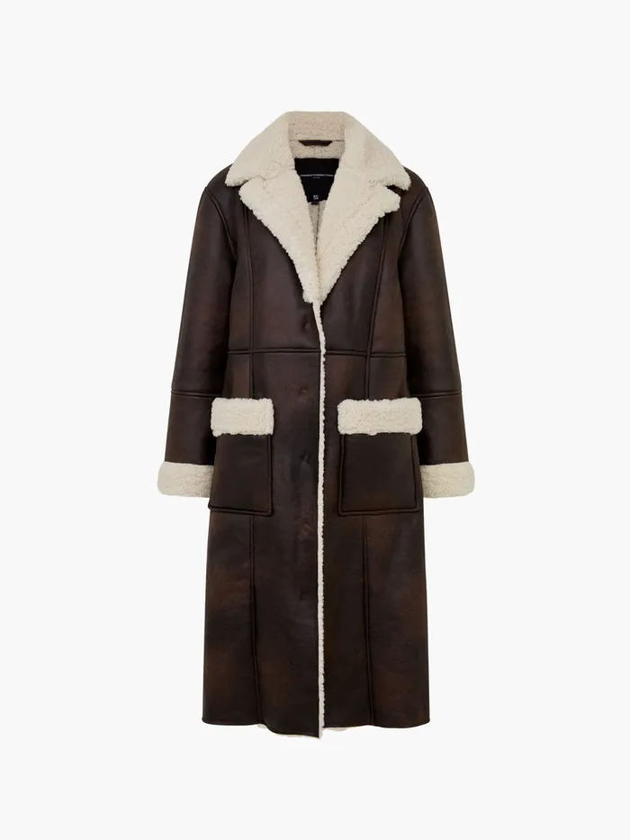 Woman Coats and Jackets French Connection Arizona Faux Shearling Coat Chocolate