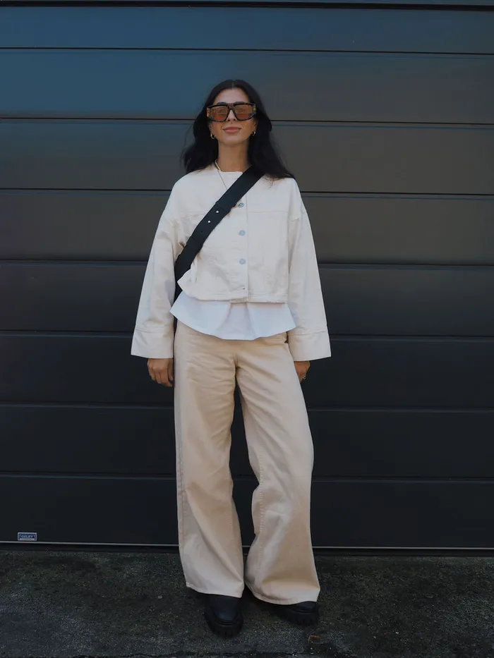 Woman Coats and Jackets French Connection Denver Denim Relaxed Wide Sleeve Jacket Ecru