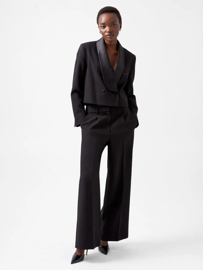 Woman Coats and Jackets French Connection Gemma Carey Satin Tuxedo Cropped Blazer Blackout Woman Coats and Jackets French Connection Gemma Carey Satin Tuxedo Cropped Blazer Blackout