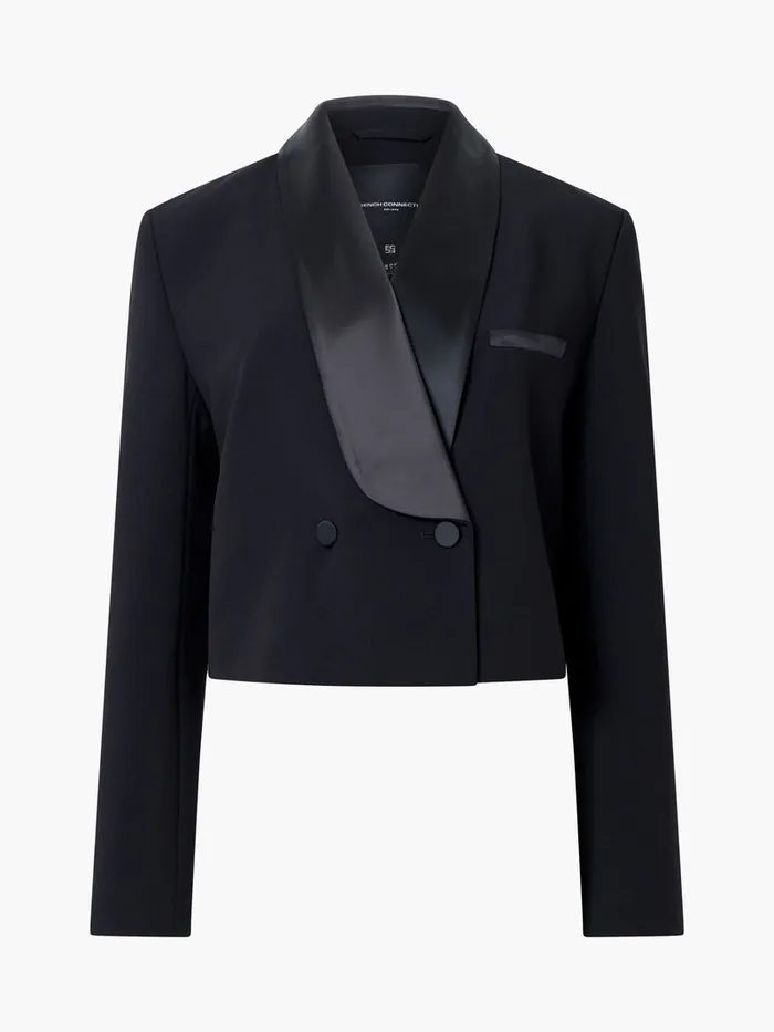 Woman Coats and Jackets French Connection Gemma Carey Satin Tuxedo Cropped Blazer Blackout Woman Coats and Jackets French Connection Gemma Carey Satin Tuxedo Cropped Blazer Blackout