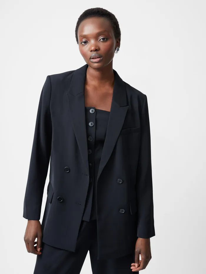Woman Coats and Jackets French Connection Harrie Suiting Double Breasted Blazer Blackout Woman Coats and Jackets French Connection Harrie Suiting Double Breasted Blazer Blackout