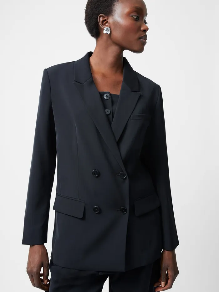 Woman Coats and Jackets French Connection Harrie Suiting Double Breasted Blazer Blackout Woman Coats and Jackets French Connection Harrie Suiting Double Breasted Blazer Blackout