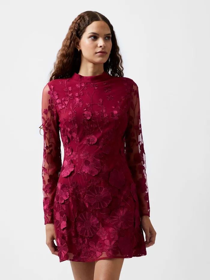 Woman Dresses French Connection Astrida 3D Floral Mini Dress Baked Cherry