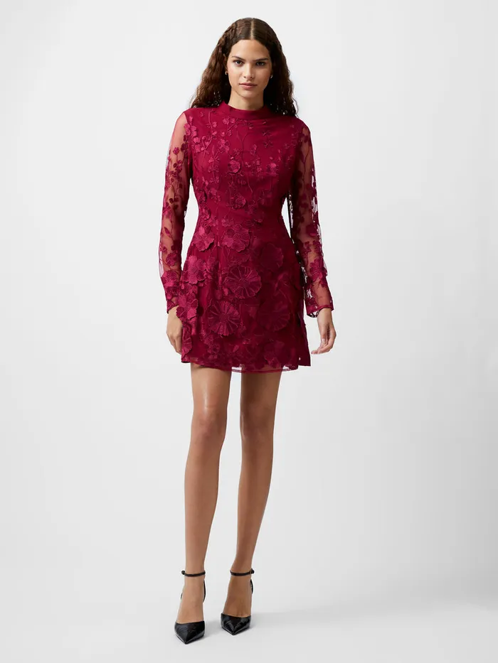 Woman Dresses French Connection Astrida 3D Floral Mini Dress Baked Cherry Woman Dresses French Connection Astrida 3D Floral Mini Dress Baked Cherry