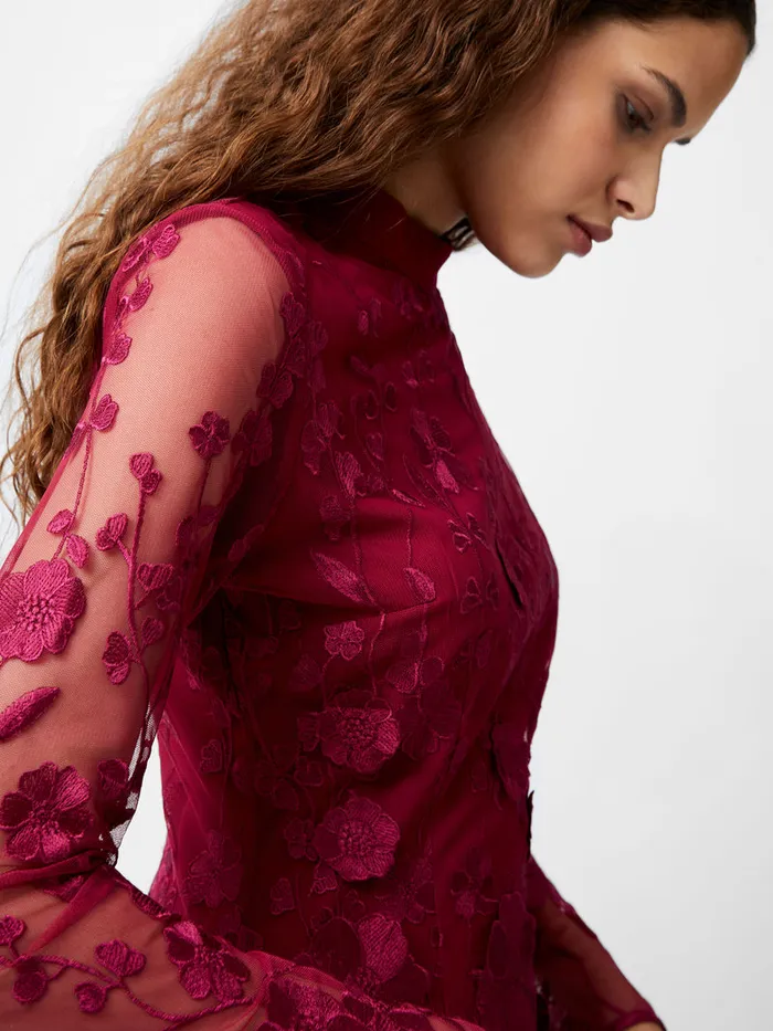 Woman Dresses French Connection Astrida 3D Floral Mini Dress Baked Cherry Woman Dresses French Connection Astrida 3D Floral Mini Dress Baked Cherry