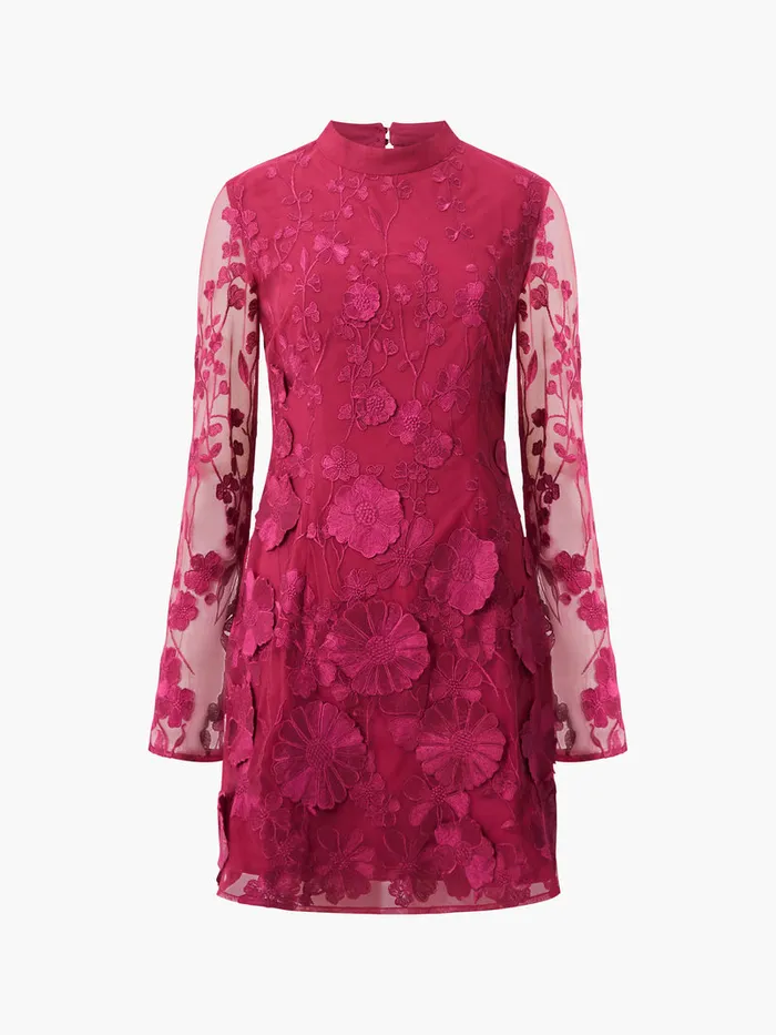 Woman Dresses French Connection Astrida 3D Floral Mini Dress Baked Cherry Woman Dresses French Connection Astrida 3D Floral Mini Dress Baked Cherry