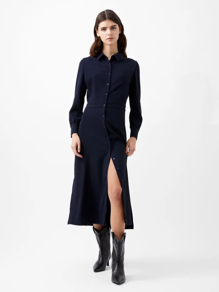 Woman Dresses French Connection Brina Crepe Button Down Maxi Dress Marine