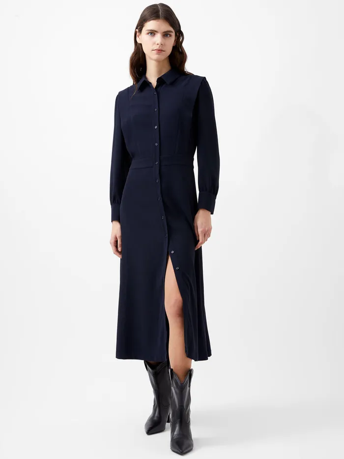 Woman Dresses French Connection Brina Crepe Button Down Maxi Dress Marine