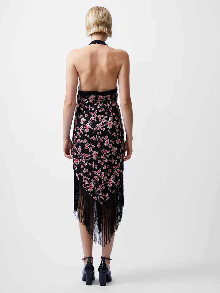 Woman Dresses French Connection Bryony Embroidery Fringed Halterneck Dress Blackoutpink Multi