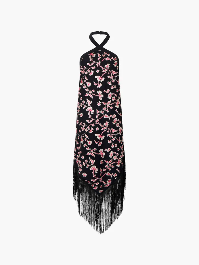 Woman Dresses French Connection Bryony Embroidery Fringed Halterneck Dress Blackoutpink Multi