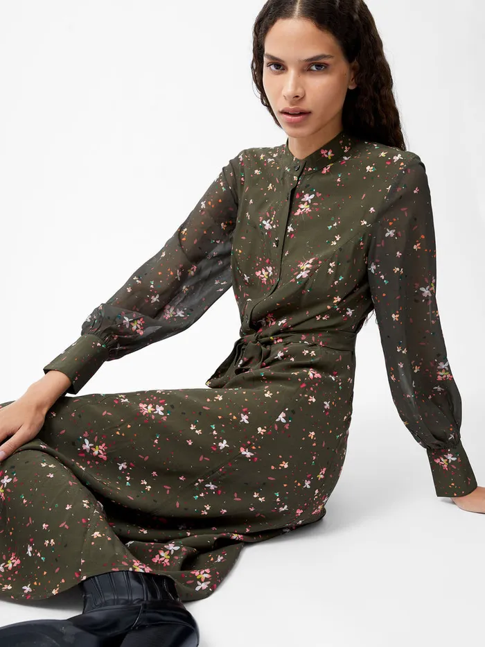 Woman Dresses French Connection Carina Eco Delphine Georgette Mix Shirt Dress Olive Night Multi Woman Dresses French Connection Carina Eco Delphine Georgette Mix Shirt Dress Olive Night Multi