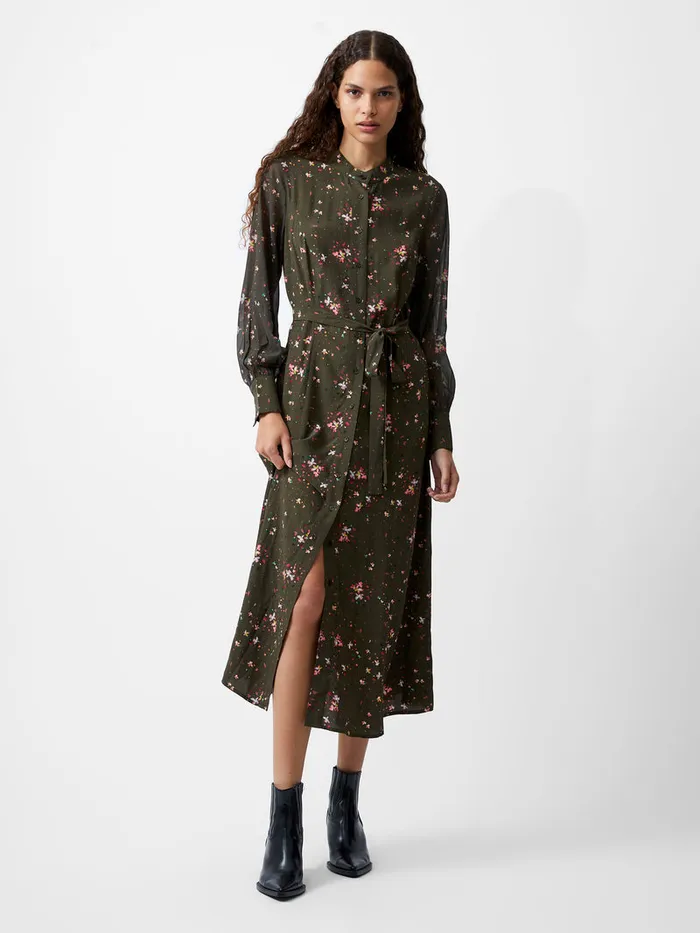 Woman Dresses French Connection Carina Eco Delphine Georgette Mix Shirt Dress Olive Night Multi Woman Dresses French Connection Carina Eco Delphine Georgette Mix Shirt Dress Olive Night Multi