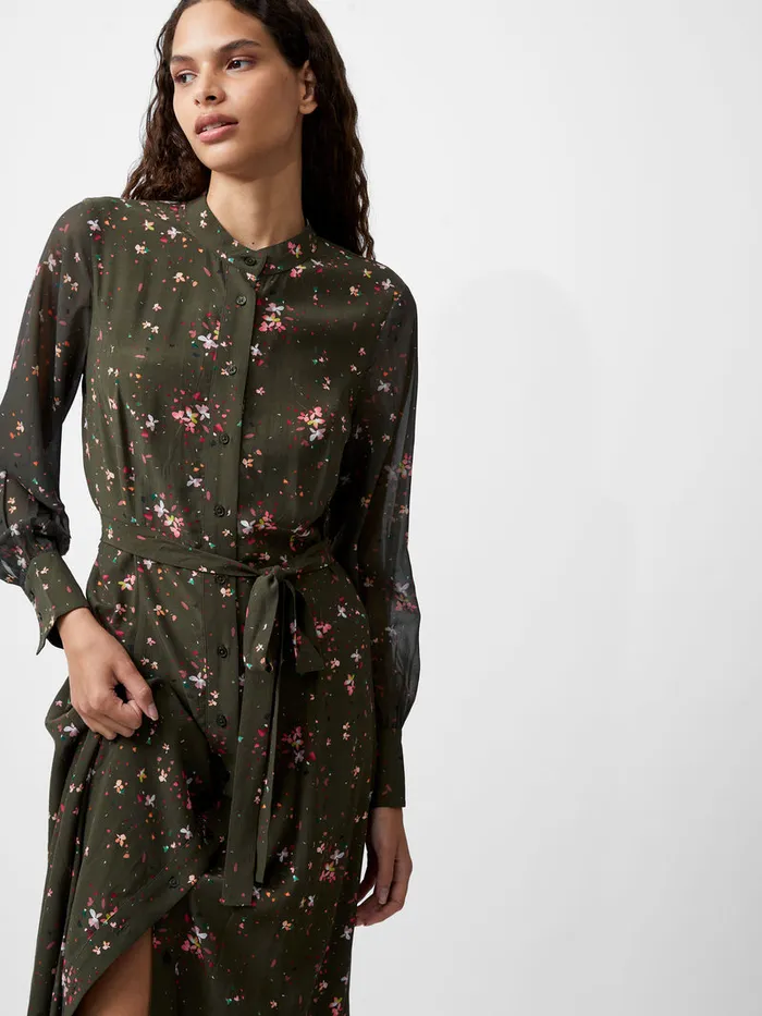 Woman Dresses French Connection Carina Eco Delphine Georgette Mix Shirt Dress Olive Night Multi Woman Dresses French Connection Carina Eco Delphine Georgette Mix Shirt Dress Olive Night Multi