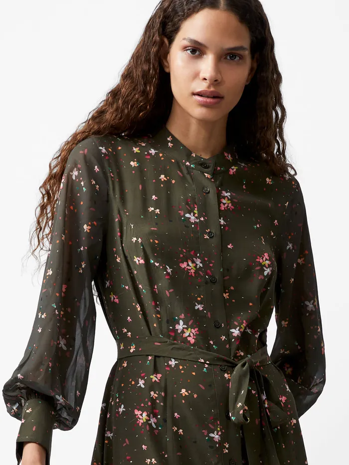 Woman Dresses French Connection Carina Eco Delphine Georgette Mix Shirt Dress Olive Night Multi Woman Dresses French Connection Carina Eco Delphine Georgette Mix Shirt Dress Olive Night Multi