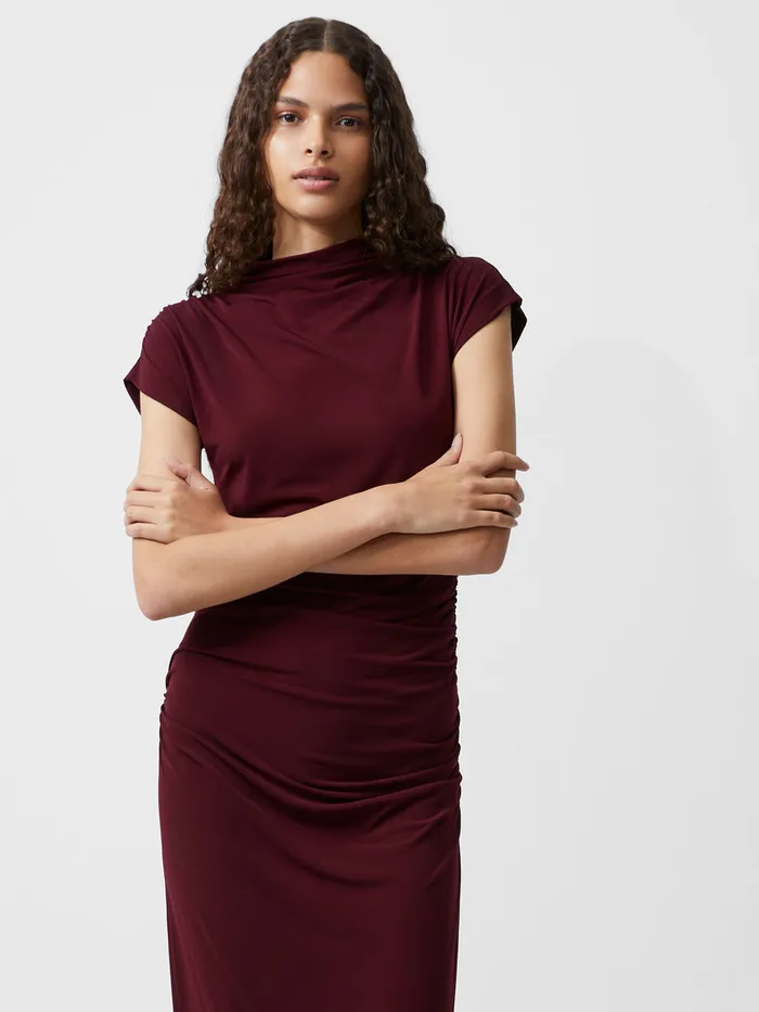 Woman Dresses French Connection Draped Samira Mock Neck Dress Burgundy Red