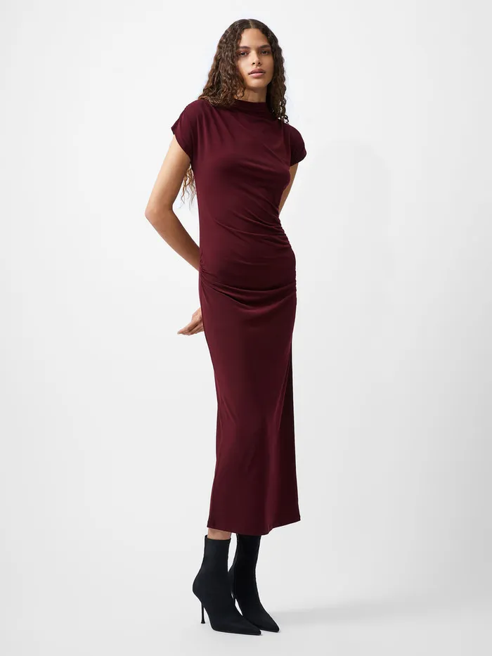 Woman Dresses French Connection Draped Samira Mock Neck Dress Burgundy Red Woman Dresses French Connection Draped Samira Mock Neck Dress Burgundy Red