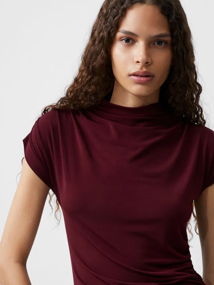 Woman Dresses French Connection Draped Samira Mock Neck Dress Burgundy Red Woman Dresses French Connection Draped Samira Mock Neck Dress Burgundy Red