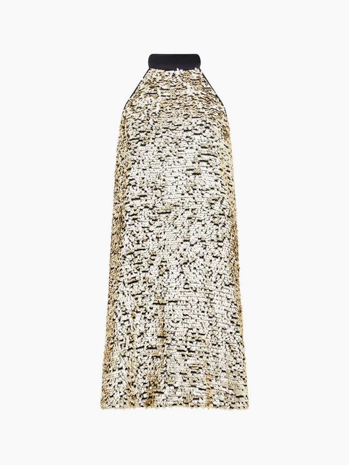 Woman Dresses French Connection Elah Sequin Halterneck Mini Dress Metallic Gold Woman Dresses French Connection Elah Sequin Halterneck Mini Dress Metallic Gold