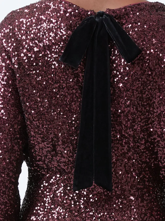 Woman Dresses French Connection Elena Sequin Bow Back Mini Dress Burgundy Red