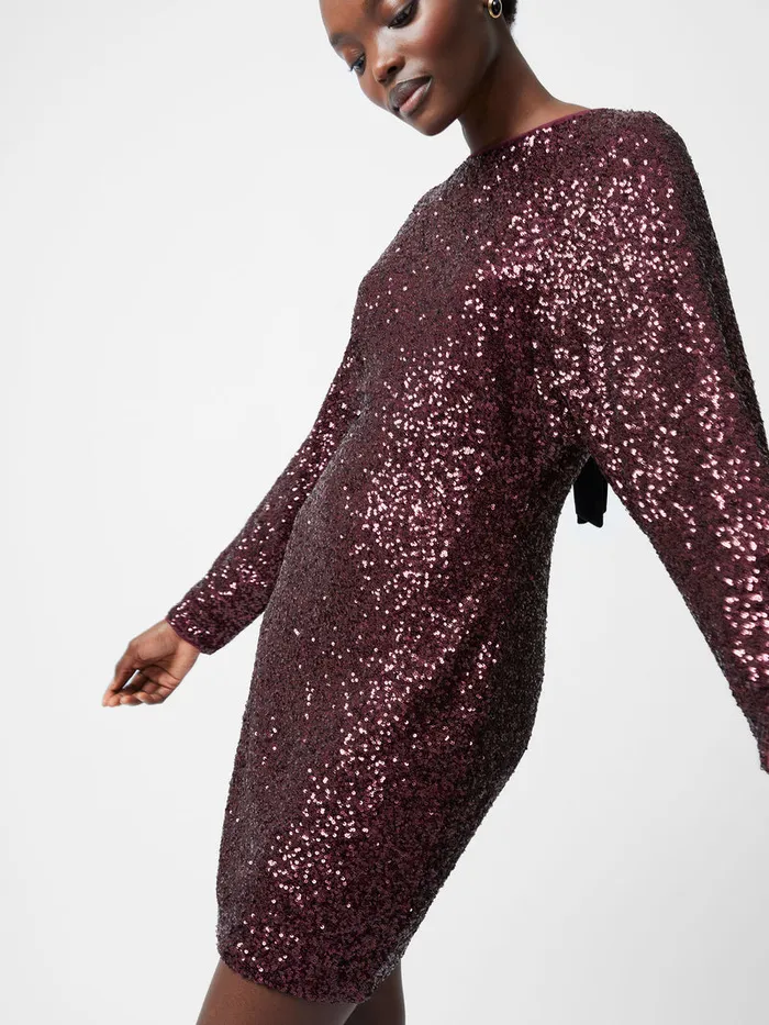 Woman Dresses French Connection Elena Sequin Bow Back Mini Dress Burgundy Red