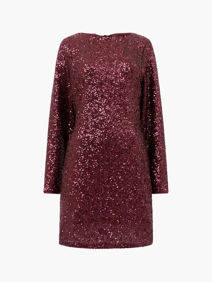 Woman Dresses French Connection Elena Sequin Bow Back Mini Dress Burgundy Red