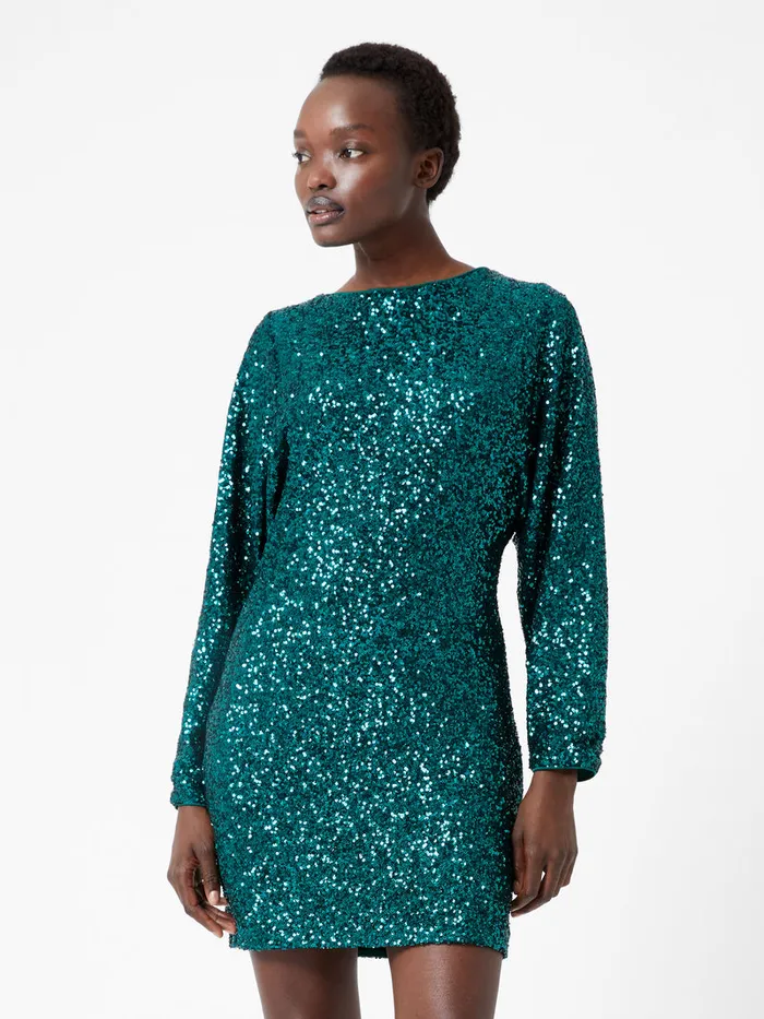 Woman Dresses French Connection Elena Sequin Bow Back Mini Dress Forest