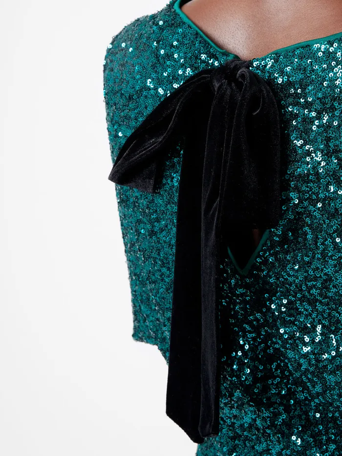 Woman Dresses French Connection Elena Sequin Bow Back Mini Dress Forest