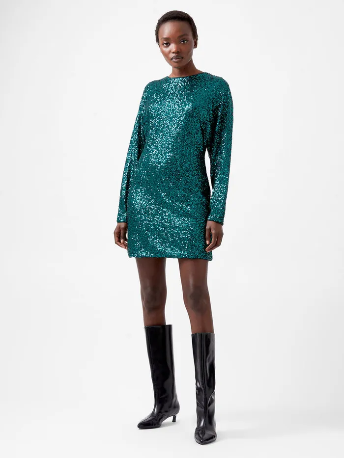 Woman Dresses French Connection Elena Sequin Bow Back Mini Dress Forest