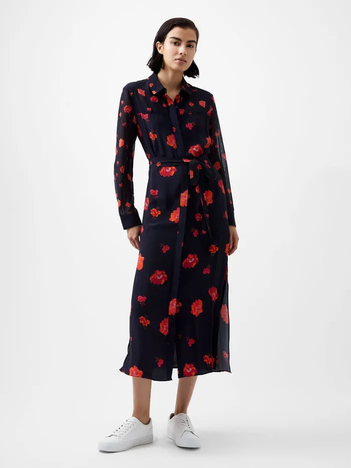 Woman Dresses French Connection Ella Eco Rose Long Sleeve Shirt Dress Marine Multi Woman Dresses French Connection Ella Eco Rose Long Sleeve Shirt Dress Marine Multi