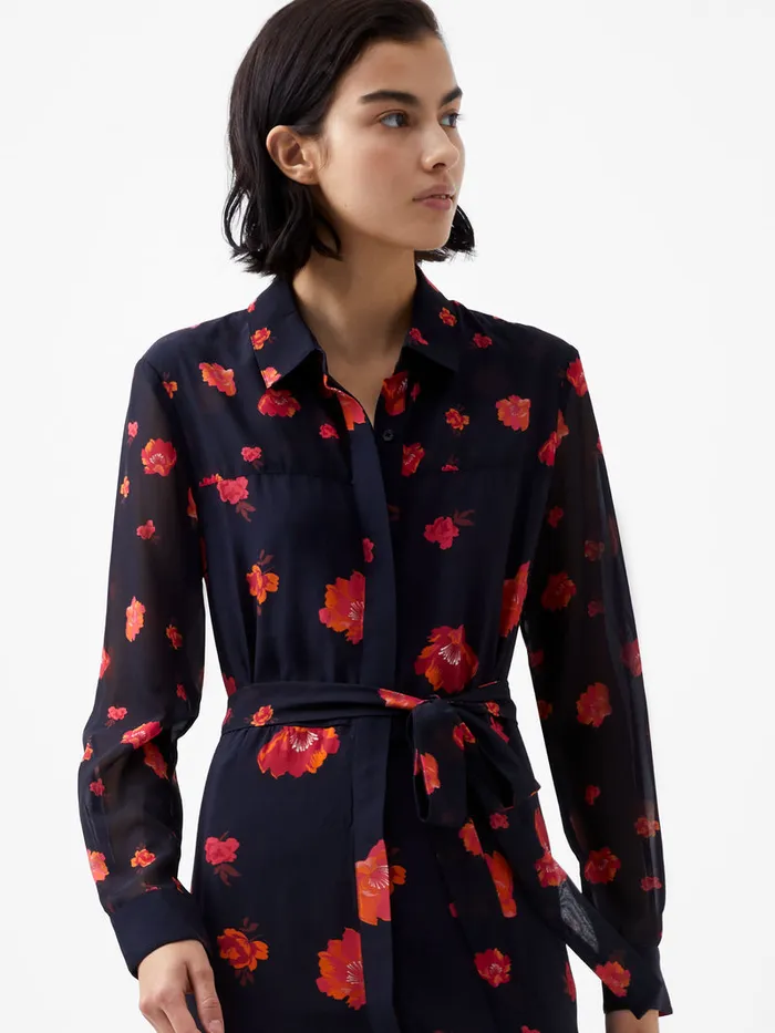 Woman Dresses French Connection Ella Eco Rose Long Sleeve Shirt Dress Marine Multi Woman Dresses French Connection Ella Eco Rose Long Sleeve Shirt Dress Marine Multi